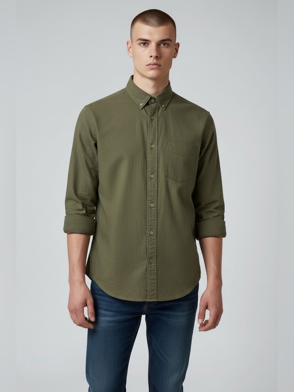 Old Navy Men’s Size Large Slim Fit Long Sleeve Olive Green Button Down  Shirt
